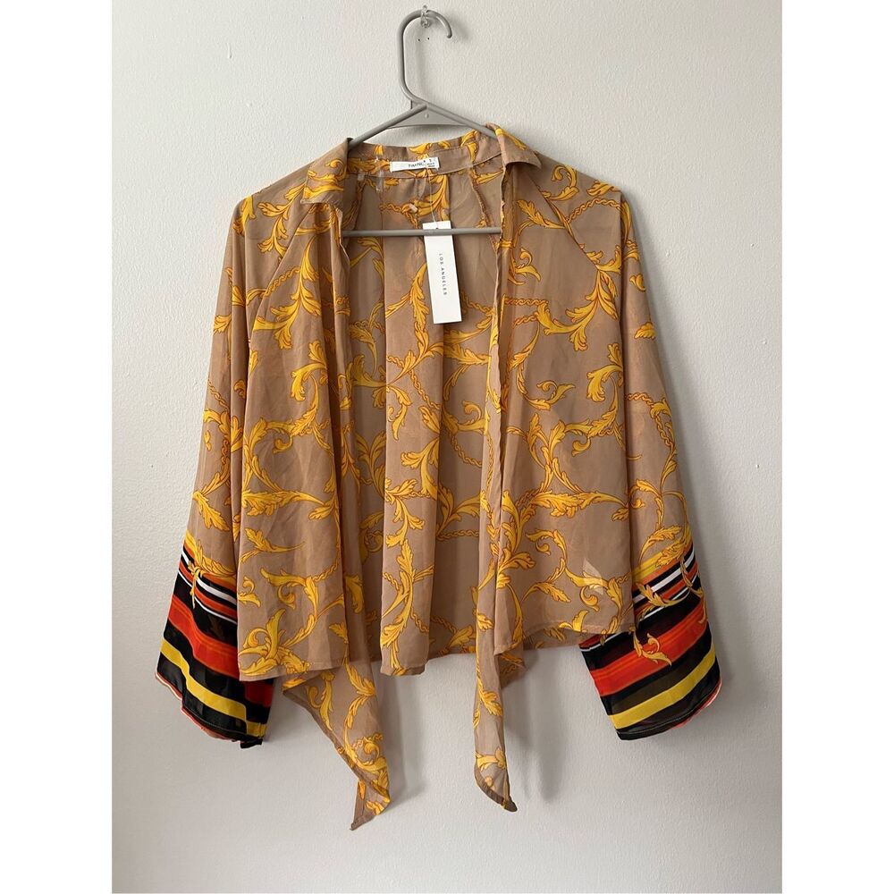 Timing Small Sheer Womens Victorian Yellow and Tan Smock NEW